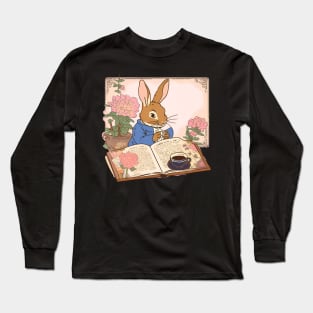 Read a Book with Coffee and Flemish Giant Rabbit Bunny Long Sleeve T-Shirt